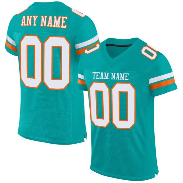 aqua_0021 Custom Aqua White-Orange Mesh Authentic Football Jersey