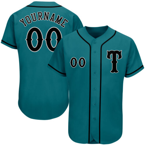 aqua_0024 Custom Teal Black-Gray Authentic Baseball Jersey