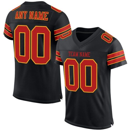 black_0015 Custom Black Scarlet-Gold Mesh Authentic Football Jersey