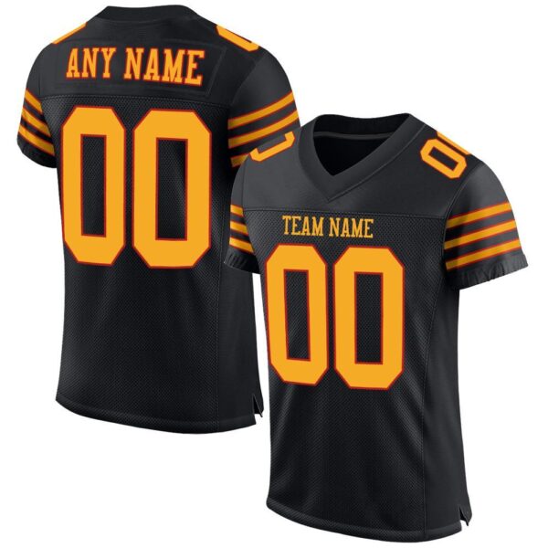 black_0024 Custom Black Gold-Scarlet Mesh Authentic Football Jersey