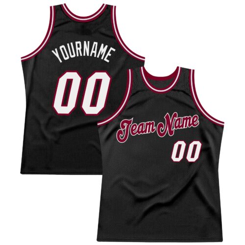 black_0268 Custom Black White-Maroon Authentic Throwback Basketball Jersey