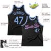 Custom Black Light Blue-Red Authentic Throwback Basketball Jersey