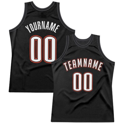 black_0272 Custom Black White-Orange Authentic Throwback Basketball Jersey