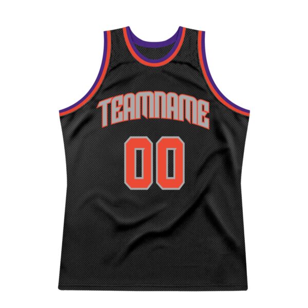 Custom Black Orange-Gray Authentic Throwback Basketball Jersey