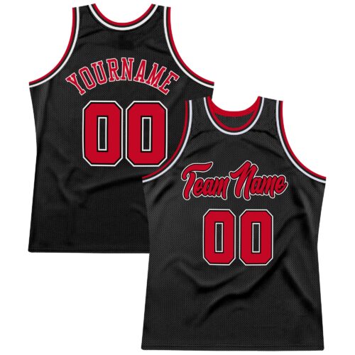 black_0300 Custom Black Red-White Authentic Throwback Basketball Jersey