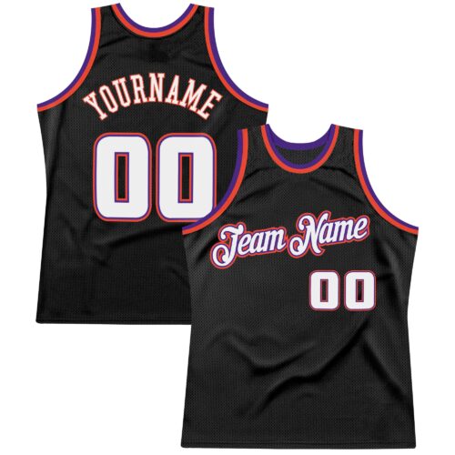 black_0302 Custom Black White-Purple Authentic Throwback Basketball Jersey