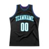 Custom Black White-Teal Authentic Throwback Basketball Jersey