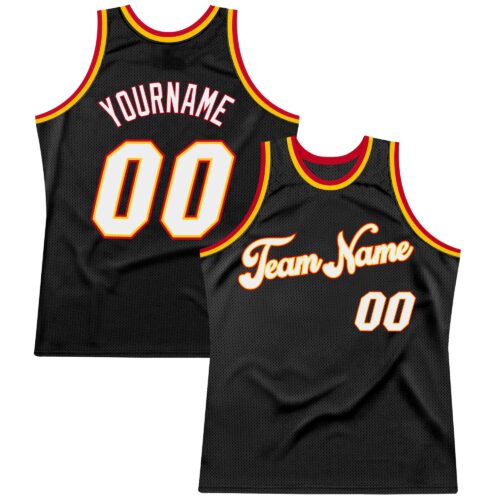 black_0329 Custom Black White-Red Authentic Throwback Basketball Jersey