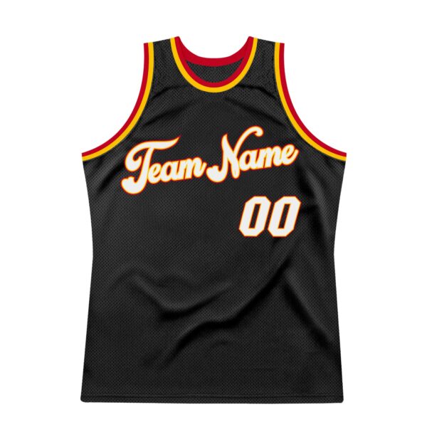 Custom Black White-Red Authentic Throwback Basketball Jersey