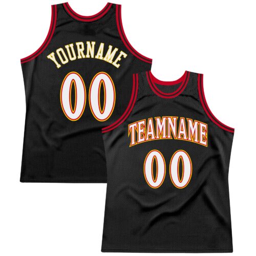 black_0330 Custom Black White-Red Authentic Throwback Basketball Jersey