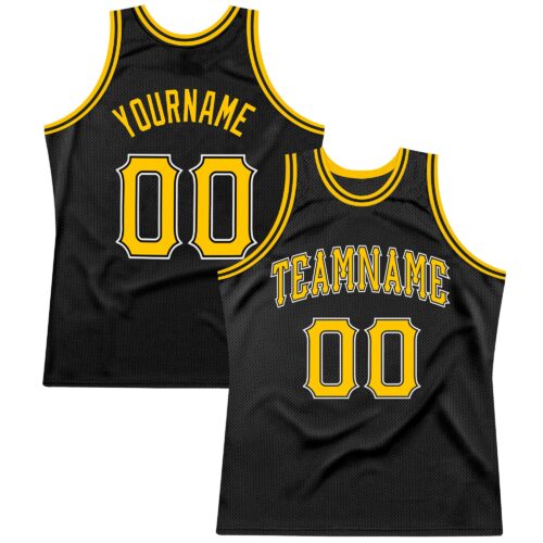 black_0335 Custom Black Gold-White Authentic Throwback Basketball Jersey