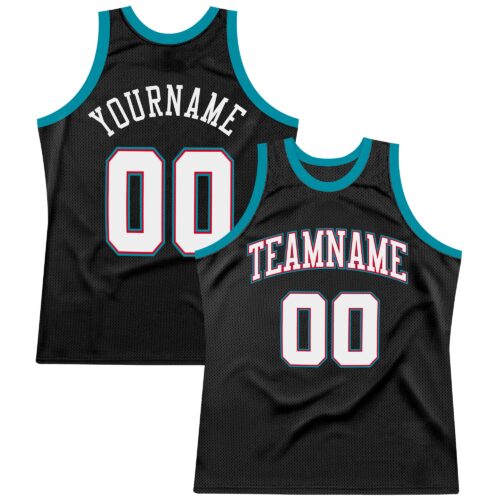 black_0343 Custom Black White-Teal Authentic Throwback Basketball Jersey