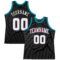 Custom Black White-Teal Authentic Throwback Basketball Jersey
