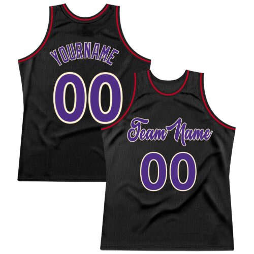 black_0345 Custom Black Purple-Red Authentic Throwback Basketball Jersey