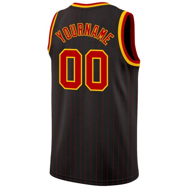 Custom Black Red Pinstripe Red-Gold Authentic Basketball Jersey