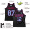 Custom Black Light Blue-Pink Authentic Throwback Basketball Jersey
