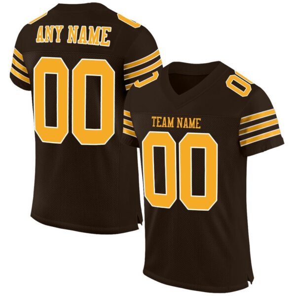 brown_0005 Custom Brown Gold-White Mesh Authentic Football Jersey