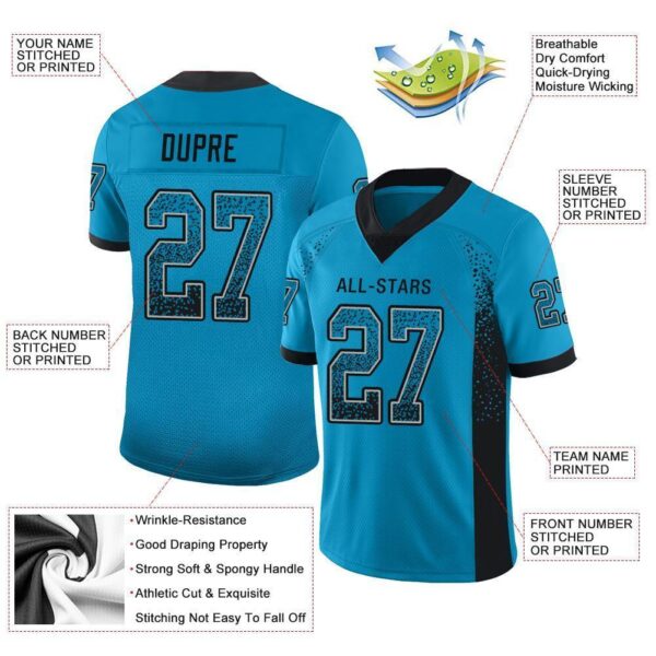 Custom Panther Blue Black-Gray Drift Fashion Football Jersey