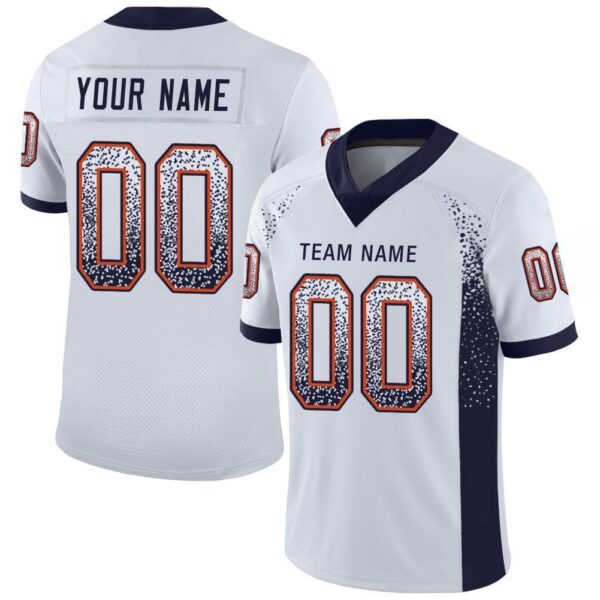 Custom White Navy-Orange Drift Fashion Football Jersey