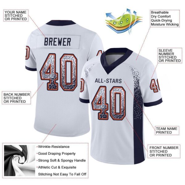 Custom White Navy-Orange Drift Fashion Football Jersey