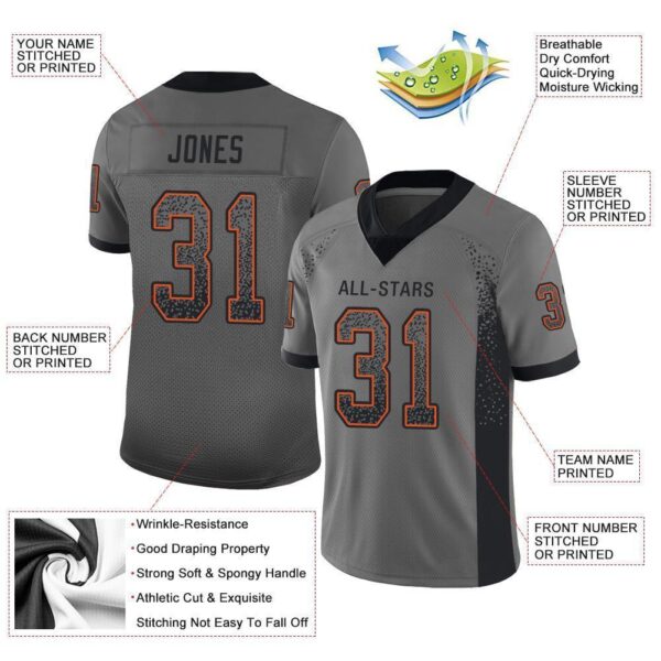 Custom Gray Black-Orange Drift Fashion Football Jersey