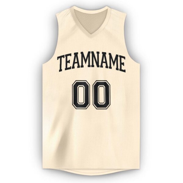Custom Cream Black V-Neck Basketball Jersey