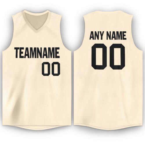 cream_0021 Custom Cream Black V-Neck Basketball Jersey