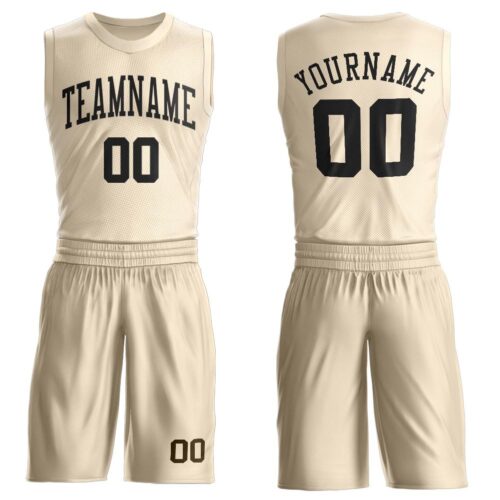 cream_0022 Custom Cream Black Round Neck Suit Basketball Jersey