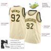 Custom Cream Navy-Gold Round Neck Rib-Knit Basketball Jersey