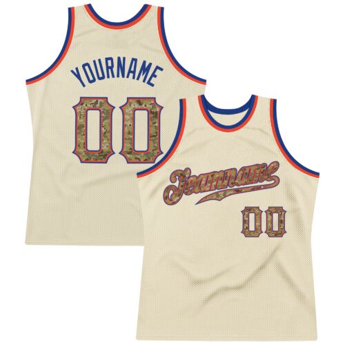 cream_0086 Custom Cream Camo-Royal Authentic Throwback Basketball Jersey