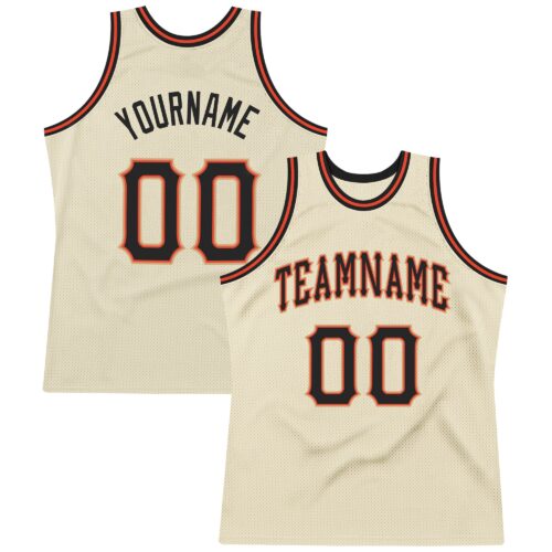 cream_0087 Custom Cream Black-Orange Authentic Throwback Basketball Jersey