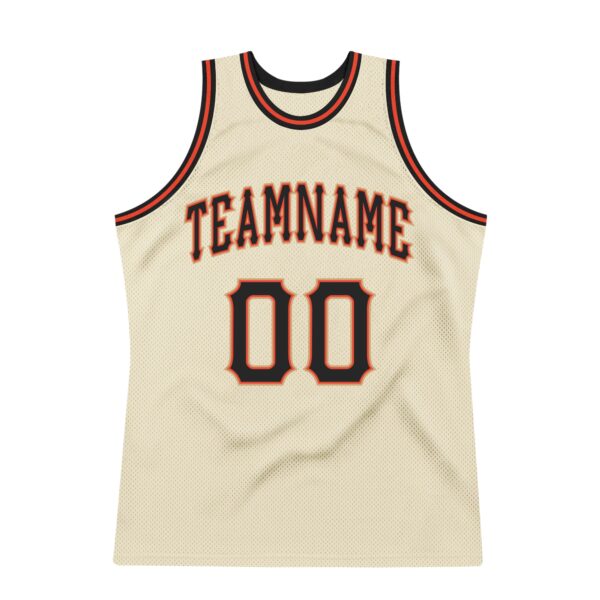 Custom Cream Black-Orange Authentic Throwback Basketball Jersey