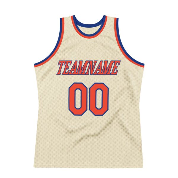 Custom Cream Orange-Royal Authentic Throwback Basketball Jersey