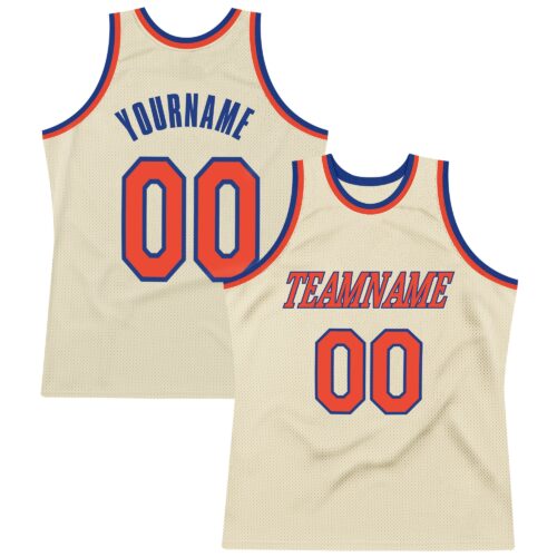 cream_0090 Custom Cream Orange-Royal Authentic Throwback Basketball Jersey