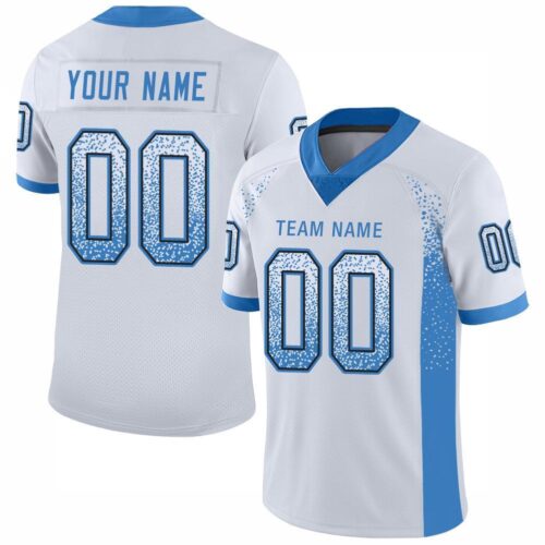 Custom White Powder Blue-Black Drift Fashion Football Jersey