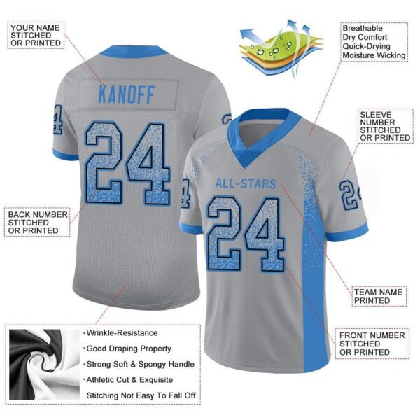 Custom Light Gray Powder Blue-Black Drift Fashion Football Jersey