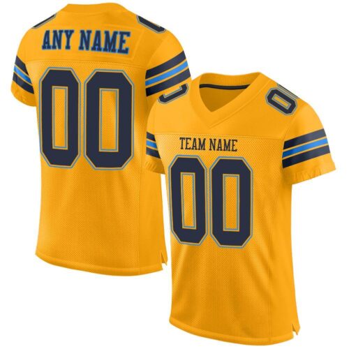 gold_0005 Custom Gold Navy-Powder Blue Mesh Authentic Football Jersey