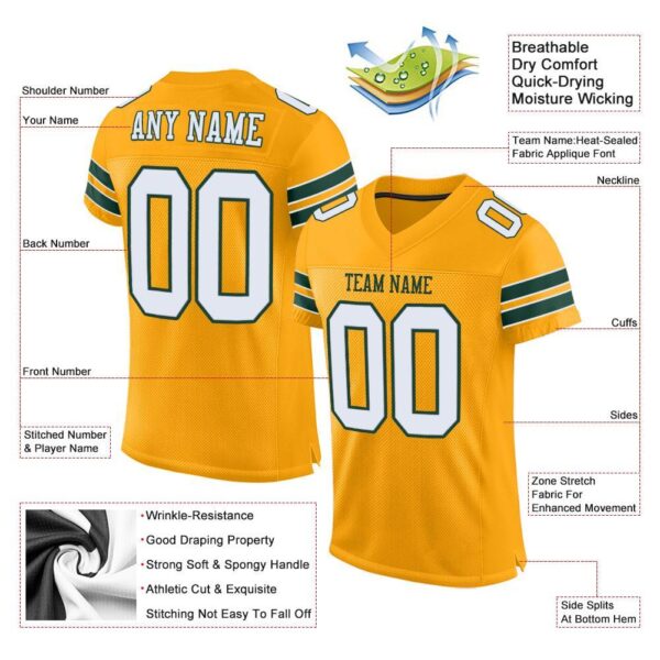 gold_0006-1 Custom Gold White-Green Mesh Authentic Football Jersey