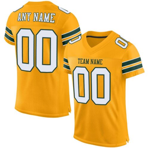 gold_0006 Custom Gold White-Green Mesh Authentic Football Jersey