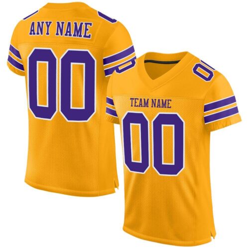 gold_0007 Custom Gold Purple-White Mesh Authentic Football Jersey