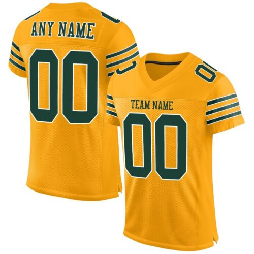 gold_0008 Custom Gold Green-White Mesh Authentic Football Jersey