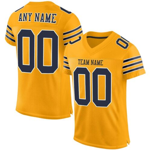 gold_0010 Custom Gold Navy-White Mesh Authentic Football Jersey
