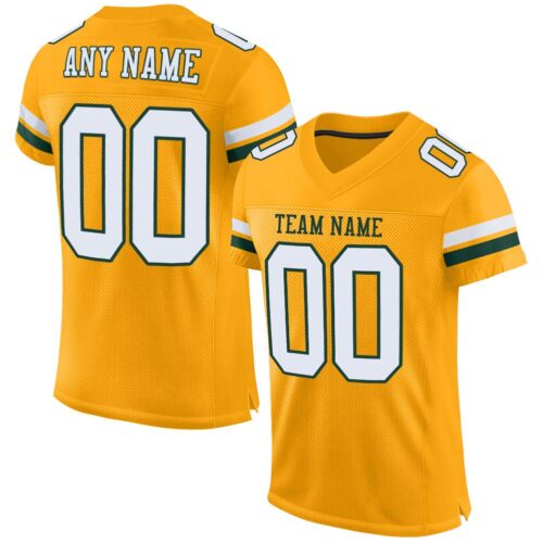 gold_0034 Custom Gold White-Green Mesh Authentic Football Jersey