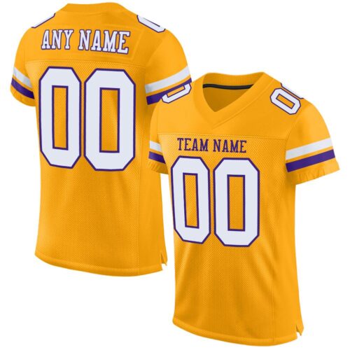 gold_0035 Custom Gold White-Purple Mesh Authentic Football Jersey