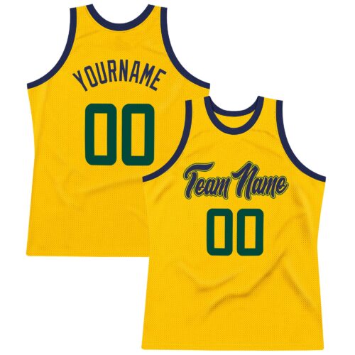 gold_0074 Custom Gold Hunter Green-Navy Authentic Throwback Basketball Jersey