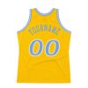 Custom Gold Light Blue-White Authentic Throwback Basketball Jersey