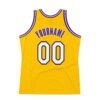 Custom Gold White-Purple Authentic Throwback Basketball Jersey