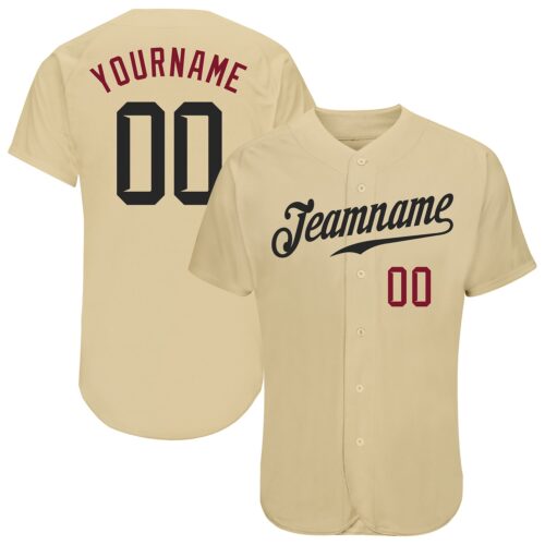 gold_0107 Custom Sand Black-Crimson Authentic Baseball Jersey