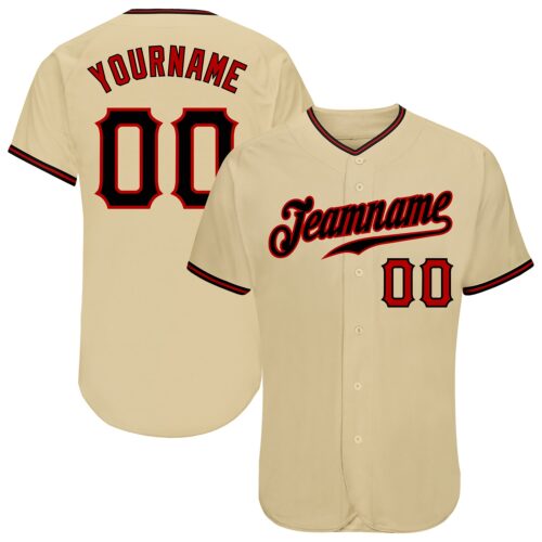 gold_0111 Custom Sand Black-Red Authentic Baseball Jersey