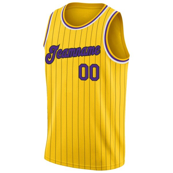 Custom Gold Black Pinstripe Purple-White Authentic Basketball Jersey